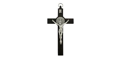 Crocifisso San Benedetto in legno di noce con Cristo in metallo - 20 cm