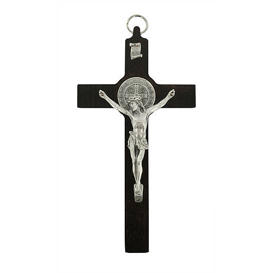 Crocifisso San Benedetto in legno di noce con Cristo in metallo - 20 cm