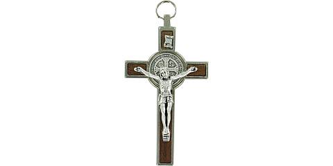 Croce San Benedetto in legno naturale e metallo - 8 cm