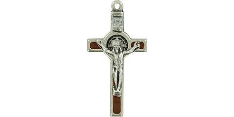 Croce San Benedetto in metallo nichelato con smalto marrone - 3,5 cm