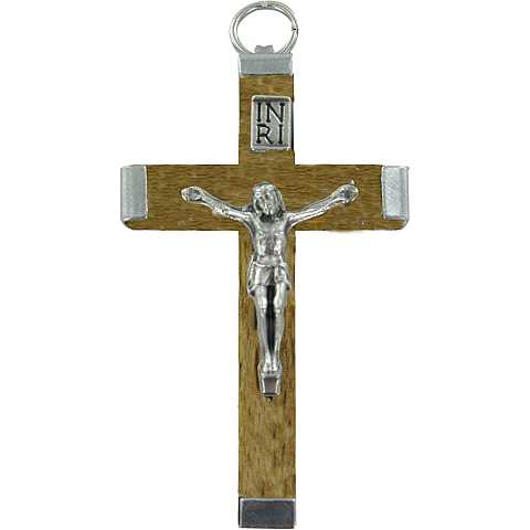 Croce in legno naturale con retro in metallo - 4,3 cm