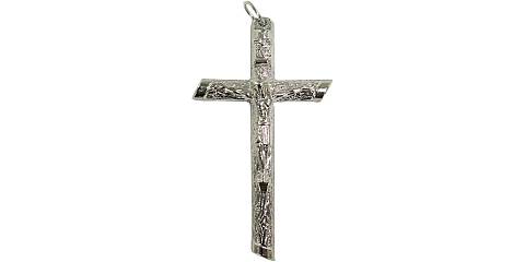 Croce tronchetto con Cristo stampato in metallo nichelato - 5,5 cm