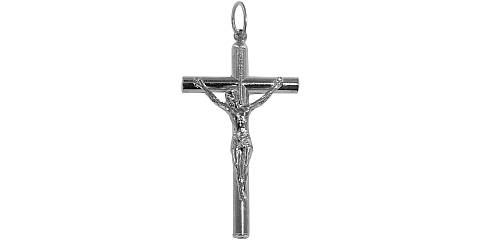 Croce tondino con Cristo riportato in metallo nichelato - 3,5 cm