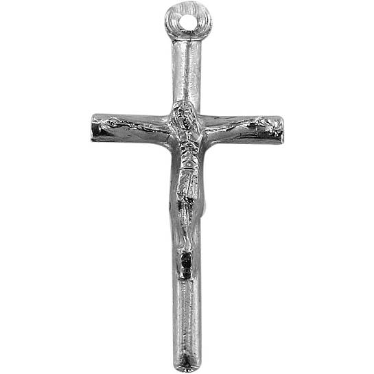 Croce tondino con Cristo stampato in metallo ossidato - 2,5 cm