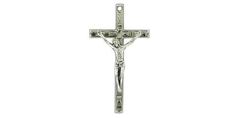 Croce barretta con Cristo riportato in metallo nichelato - 5 cm