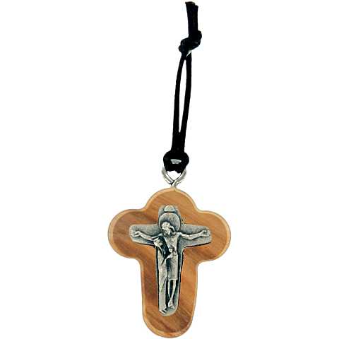 Croce Cristo e Madonna Addolorata in legno di ulivo con cordone - 3,5 cm