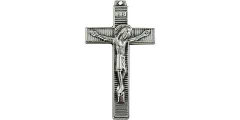 Croce con Cristo stampato in metallo nichelato - 5 cm