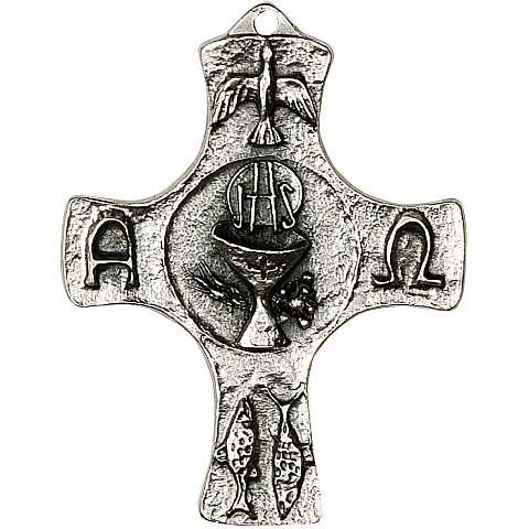 Bomboniera Comunione: Croce in metallo con simboli della Comunione - 8 cm