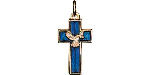 Regalo Cresima: Croce in metallo dorato con smalto blu - 4 cm