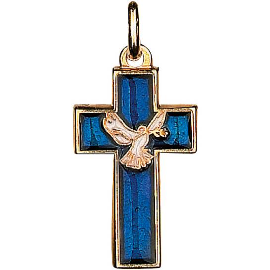 Regalo Cresima: Croce in metallo dorato con smalto blu - 4 cm