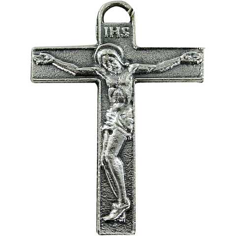 Croce piatta con Cristo stampato in metallo ossidato - 3,8 cm 