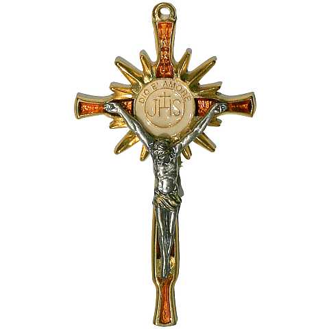 Croce dorata con smalto rosso - 4,5 cm