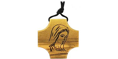 Croce volto di Maria Santissima in legno di ulivo con incisione