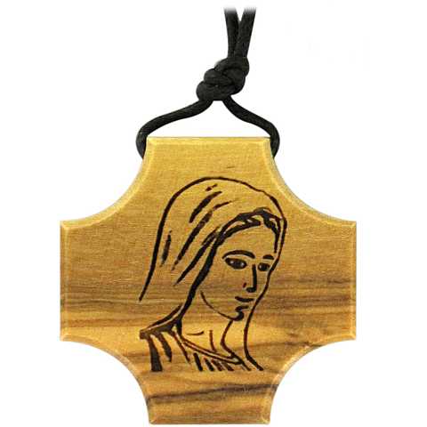 Croce volto di Maria Santissima in legno di ulivo con incisione