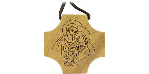 Croce Sacra Famiglia in legno di ulivo con incisione