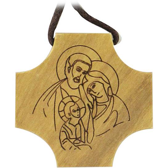 Croce Sacra Famiglia in legno di ulivo con incisione