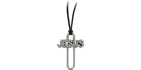Croce traforata jesus in metallo argentato - 4 cm