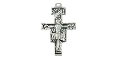 Croce San Damiano in metallo argentato - 2 cm 