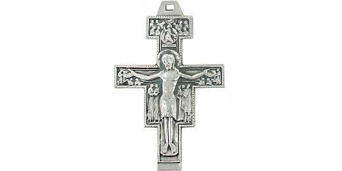 Croce San Damiano in metallo argentato - 6 cm