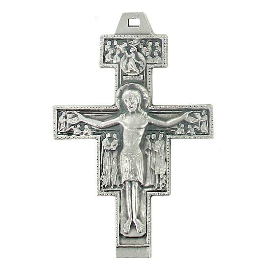Croce San Damiano in metallo argentato - 8,5 cm