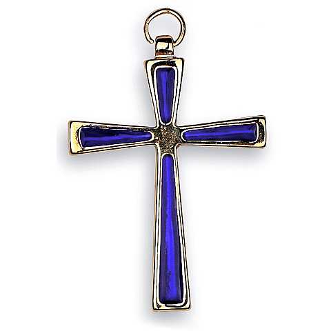 Croce in metallo dorato con smalto blu elettrico - 7 cm