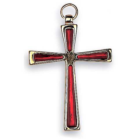 Croce in metallo dorato con smalto rosso - 7 cm