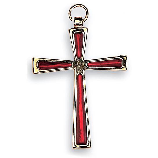 Croce in metallo dorato con smalto rosso - 7 cm
