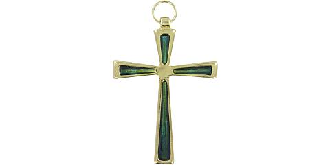 Croce in metallo dorato con smalto verde - 7 cm