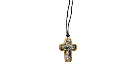 Croce Papa Francesco  in metallo su legno ulivo cm 4 con laccio