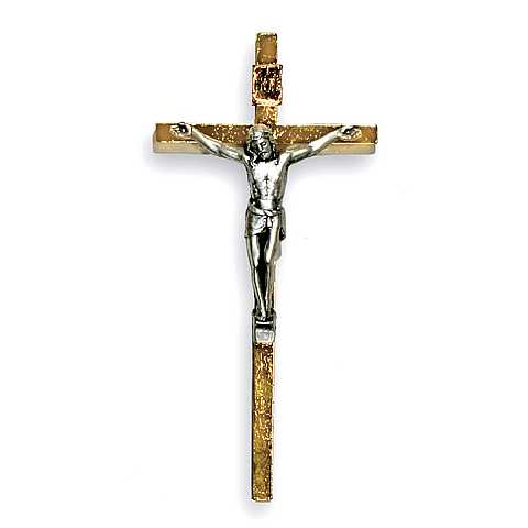 Croce in metallo dorato con Cristo argentato - 8,5 cm
