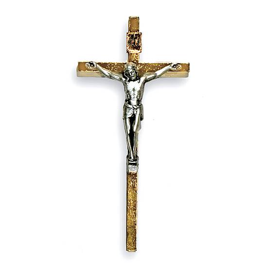 Croce in metallo dorato con Cristo argentato - 8,5 cm