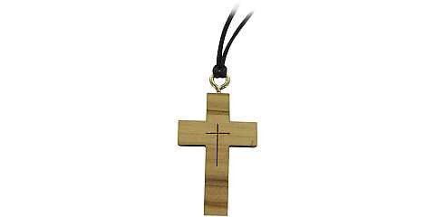 Croce in ulivo con incisione e cordone - 3 cm