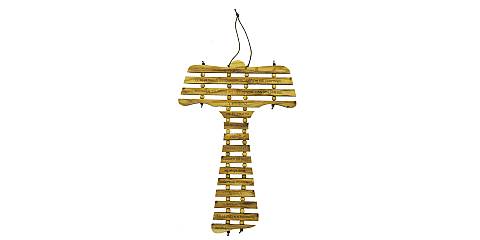 Croce Tau da parete in ulivo cm 17 con preghiera Ave Maria in spagnolo