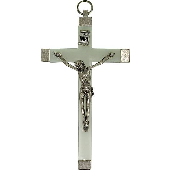 Croce fosforescente con sfondo in metallo nichelato - 9 cm