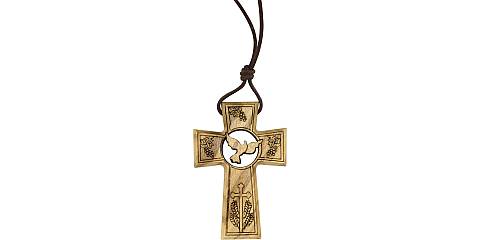 Bomboniera comunione/cresima: Croce in ulivo con simboli comunione e cresima - 4,7 cm