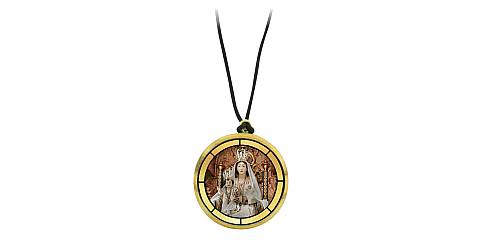 Ciondolo Madonna dell'Angelo di Caorle in legno ulivo con immagine serigrafata - 3,5 cm