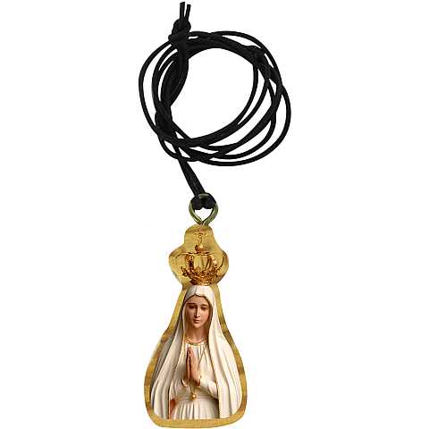 Ciondolo Madonna di Fatima in legno d'ulivo con immagine serigrafata