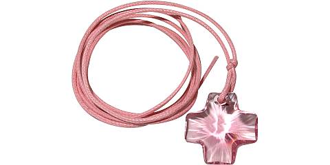 STOCK:Croce in cristallo swarovski rosa con cordoncino