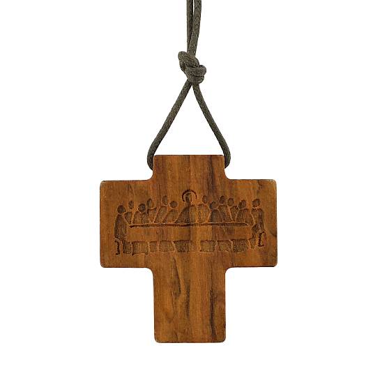 Bomboniera Comunione: Croce in ulivo raffigurante l'Ultima Cena - 4,5 cm