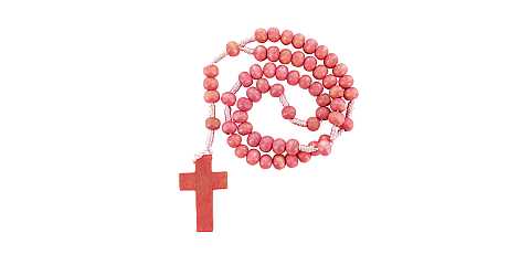 Rosario economico in legno tondo rosa diametro mm 7 legatura in seta