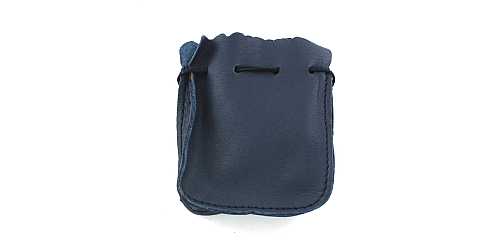 Portarosario a sacchetto in pelle di colore blu - 8 x 7 cm