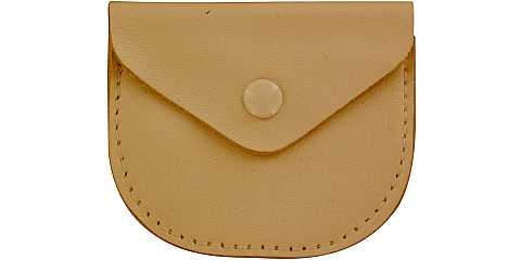 Portarosario con bottone in vera pelle di colore beige - 7 x 6 cm