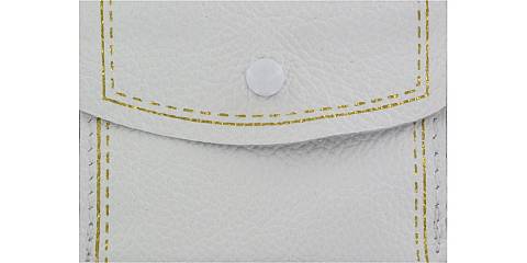 Portarosario in pelle di colore bianco con profilo dorato - 8 x 6,5 cm