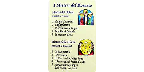 Immagine plastificata con i misteri del rosario - 8,5 x 5,4 cm - GL08 