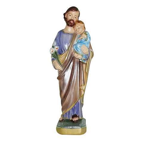 Statua San Giuseppe in gesso madreperlato dipinta a mano - 20 cm