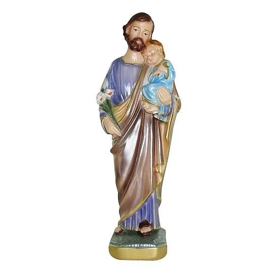 Statua San Giuseppe in gesso madreperlato dipinta a mano - 20 cm