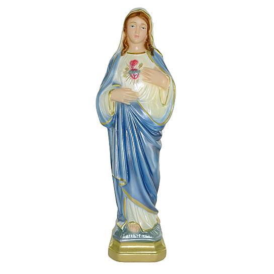 Statua Sacro Cuore di Maria in gesso madreperlato dipinta a mano - 30 cm