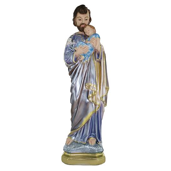 Statua San Giuseppe in gesso madreperlato dipinta a mano - 40 cm