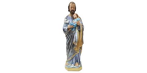 Statua di San Giuseppe con Bambino, in gesso madreperlato, dipinta a mano - 60 cm