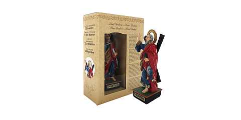 Statua di Sant Andrea da 12 cm in confezione regalo con segnalibro in IT/EN/ES/FR